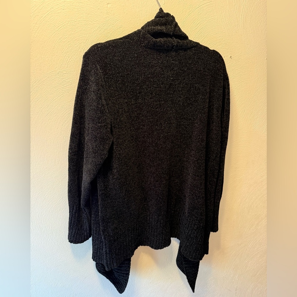 Seven7 Black Bouclé Open Cardigan Sweater L Cozy Drape Shawl Collar Soft Luxe - Picture 3 of 5